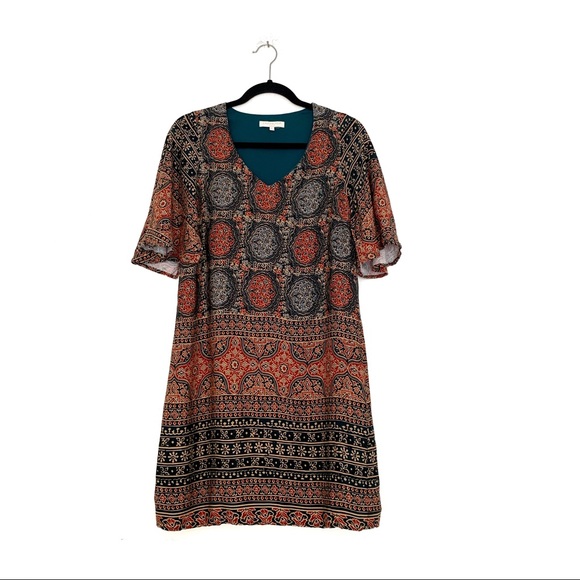 Color Block Paris Tribal Vneck Shift Dress - Picture 1 of 9
